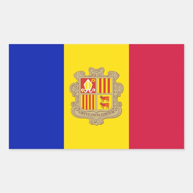 Pegatina Rectangular Bandera de Andorra Patriótica (Anverso)