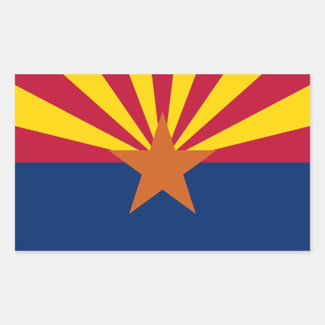 Pegatina Rectangular Bandera de Arizona: Estrella Sol Poniente, El Esta (Anverso)