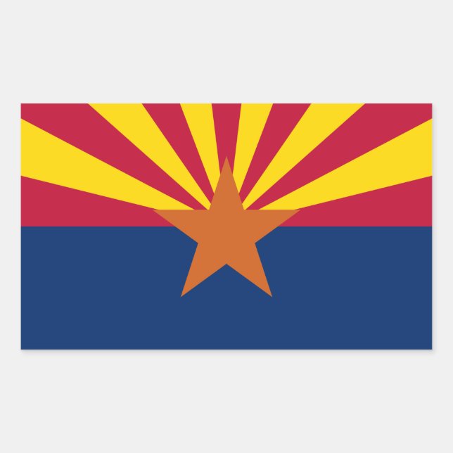 Pegatina Rectangular Bandera de Arizona: Estrella Sol Poniente, El Esta (Anverso)