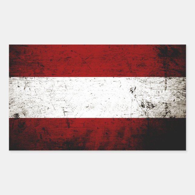 Pegatina Rectangular Bandera de Austria Grunge Negra (Anverso)