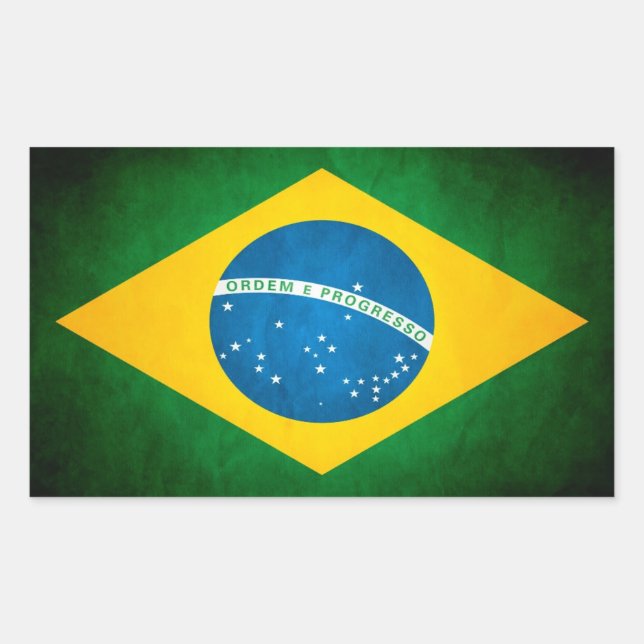 Pegatina Rectangular Bandera de Brasil Grunge (Anverso)