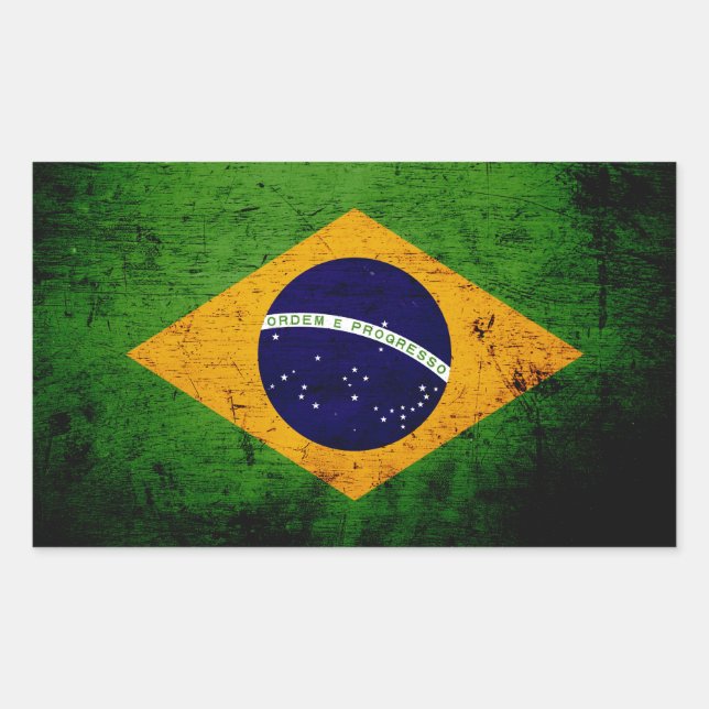 Pegatina Rectangular Bandera de Brasil Grunge Negra (Anverso)