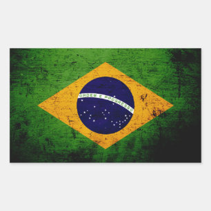 Pegatina Rectangular Bandera de Brasil negra grunge
