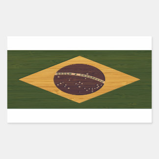 Pegatina Rectangular Bandera de Brasil vintage grabada con bambú