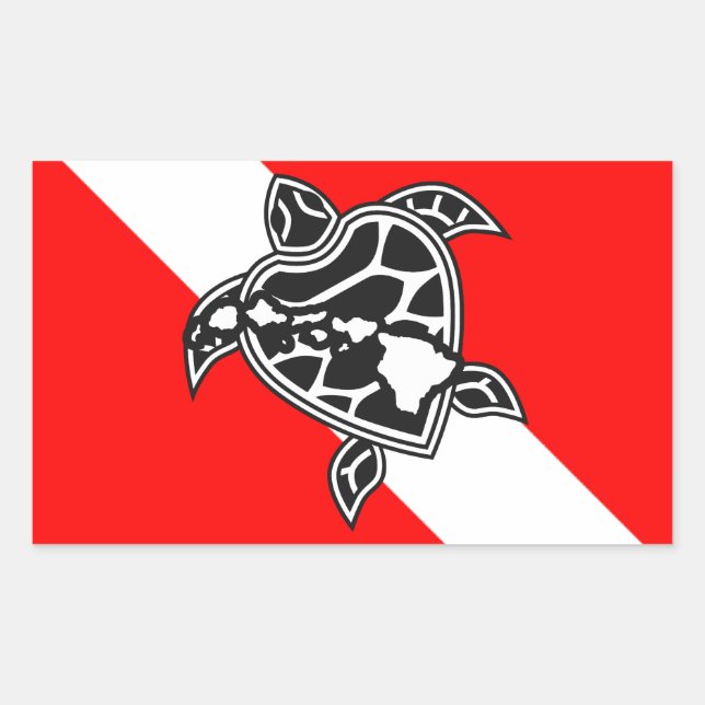 Pegatina Rectangular Bandera de buceo de tortuga de Hawái (Anverso)