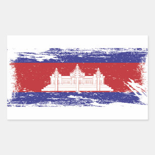Pegatina Rectangular Bandera de Camboya Grunge