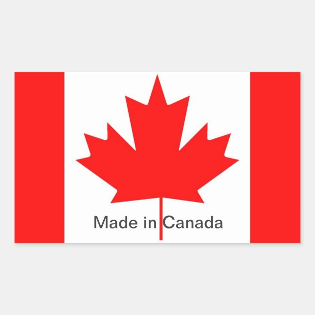 Pegatina Rectangular Bandera de Canadá, hecha en Canadá (Anverso)