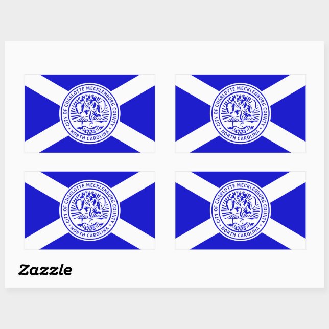 Pegatina Rectangular Bandera de Charlotte, Carolina del Norte (Hoja)