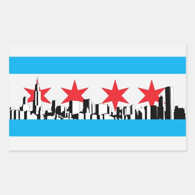 Pegatina Rectangular Bandera de Chicago (Anverso)