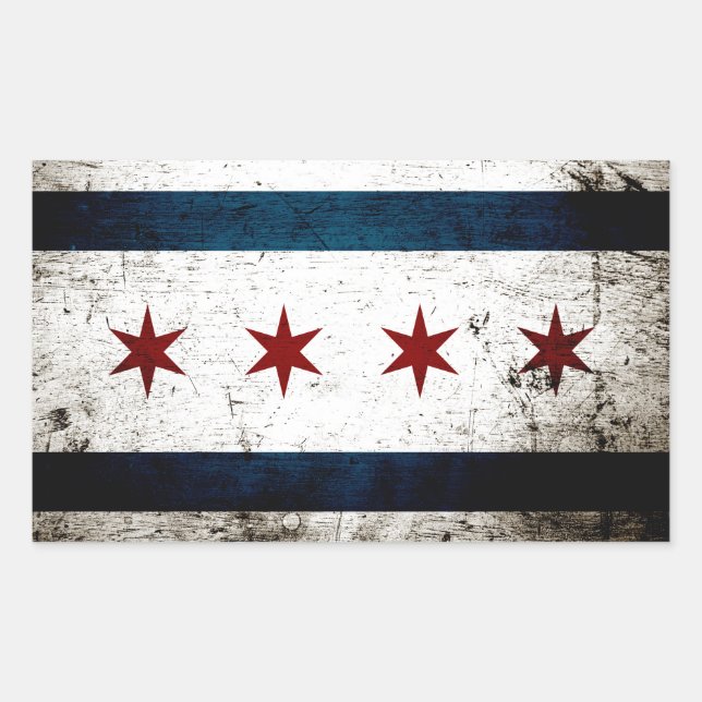 Pegatina Rectangular Bandera de Chicago de Grunge Negro (Anverso)