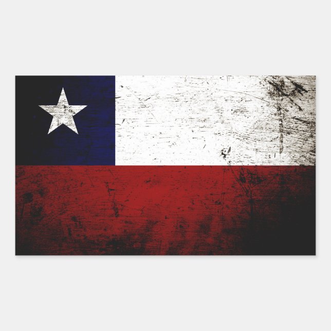 Pegatina Rectangular Bandera de Chile Grunge Negro (Anverso)