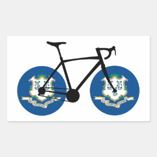 Pegatina Rectangular Bandera de Connecticut en bicicleta
