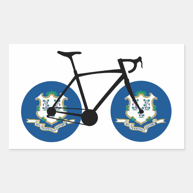 Pegatina Rectangular Bandera de Connecticut en bicicleta (Anverso)