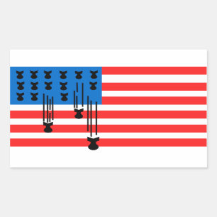 Pegatina Rectangular Bandera de EE. UU. con bombas que caen