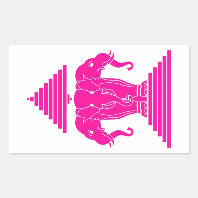 Pegatina Rectangular Bandera de Erawan Pink Three Heheed Elephant Lao/L (Anverso)