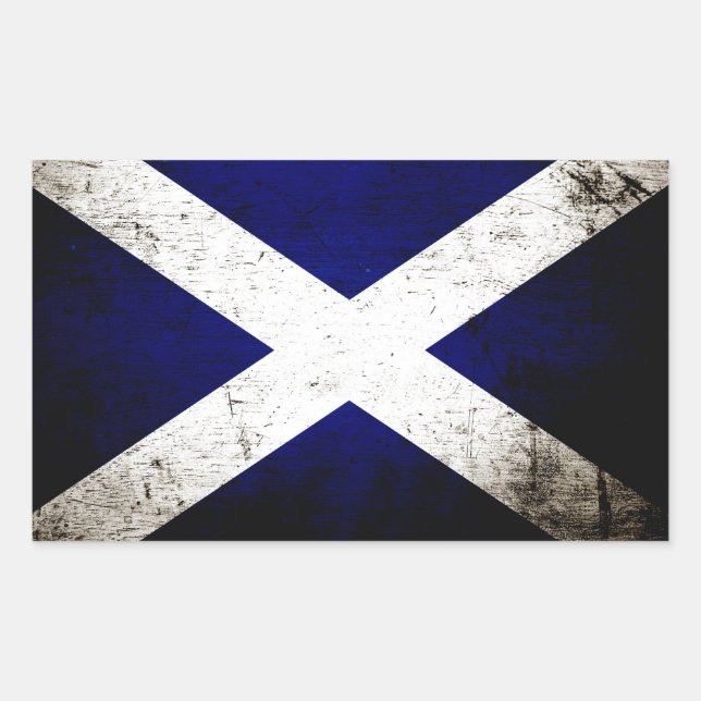 Pegatina Rectangular Bandera de Escocia Grunge Negra (Anverso)