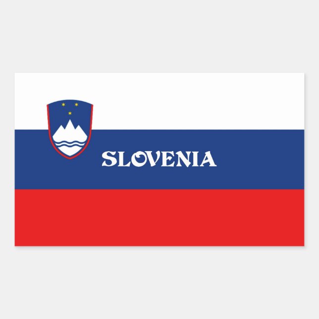 Pegatina Rectangular Bandera de Eslovenia, etiquetado (Anverso)