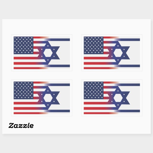 Pegatina Rectangular Bandera de Estados Unidos con bandera israelí (Hoja)