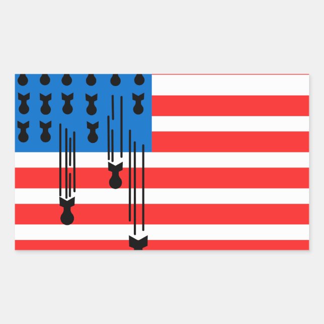 Pegatina Rectangular Bandera de Estados Unidos con bombas que caen (Anverso)