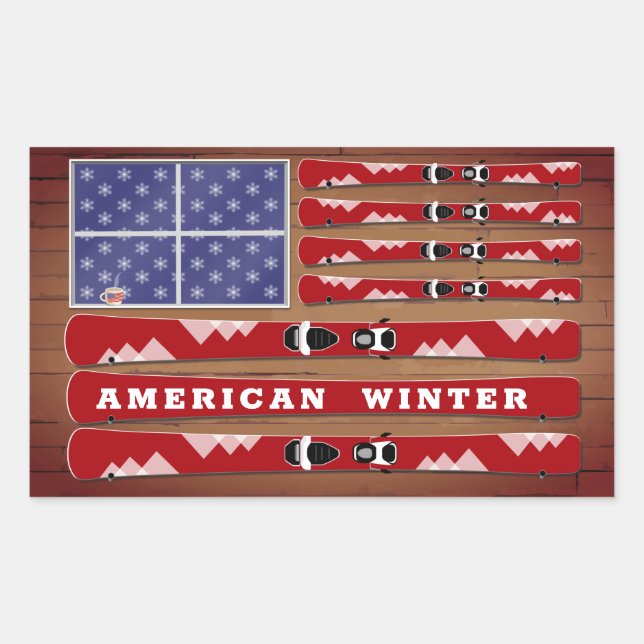 Pegatina Rectangular Bandera de Estados Unidos con paredes de madera (Anverso)