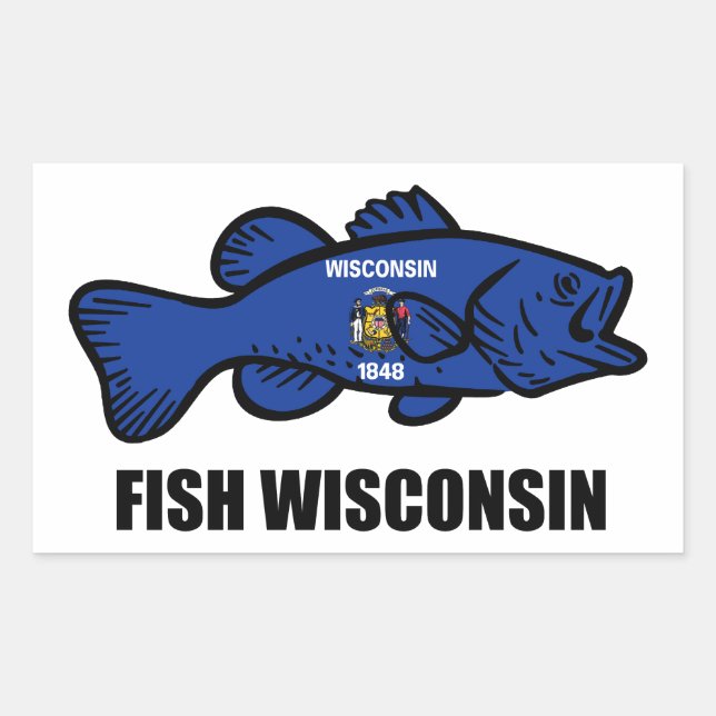 Pegatina Rectangular Bandera de Fish Wisconsin (Anverso)