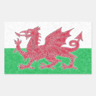 Pegatina Rectangular Bandera de Gales con efecto de esbozo del lápiz de