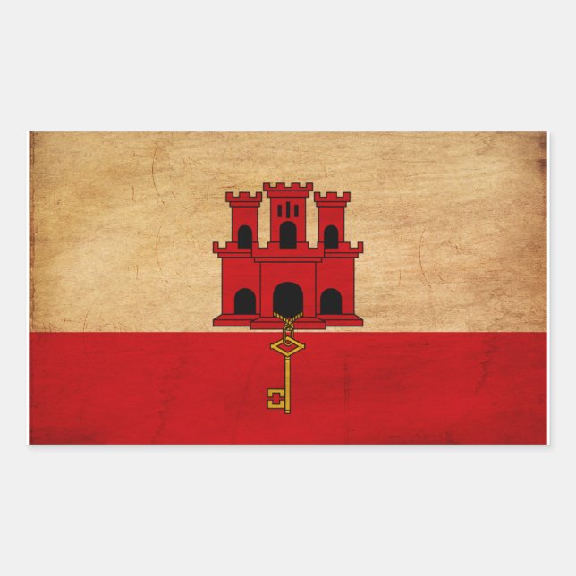Pegatina Rectangular Bandera de Gibraltar (Anverso)
