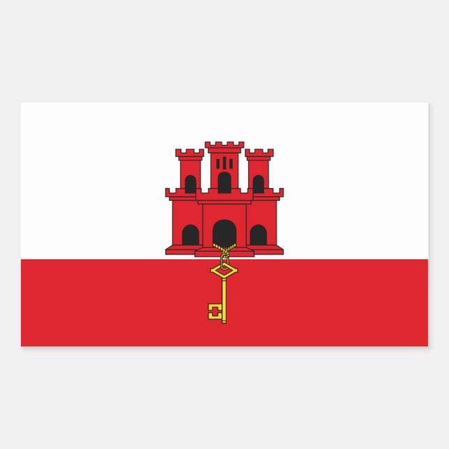 Pegatina Rectangular Bandera de Gibraltar. Reino Unido, ultramar britán (Anverso)