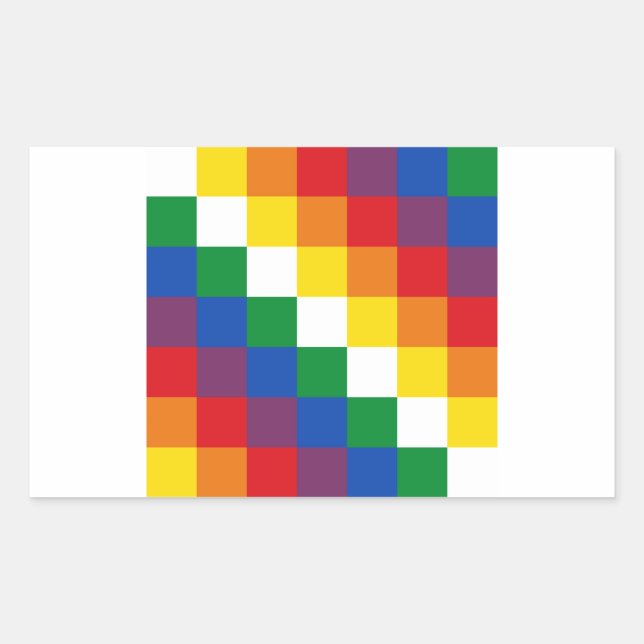 Pegatina Rectangular Bandera de Huipala/Wipala. Qulla Suyu andina. Boli (Anverso)