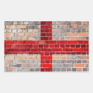 Pegatina Rectangular Bandera de Inglaterra en una pared de ladrillo
