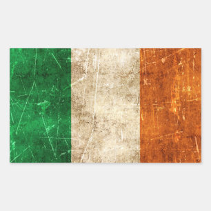 Pegatina Rectangular Bandera de Irlanda de edad vintage y rasgada
