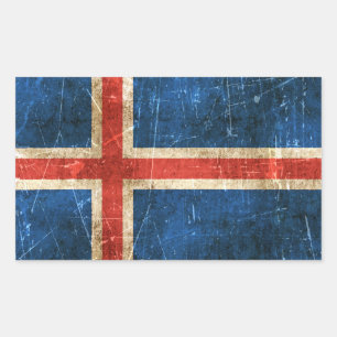 Pegatina Rectangular Bandera de Islandia envejecida y destartalada