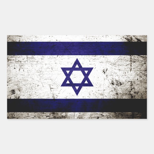 Pegatina Rectangular Bandera de Israel Grunge Negro (Anverso)