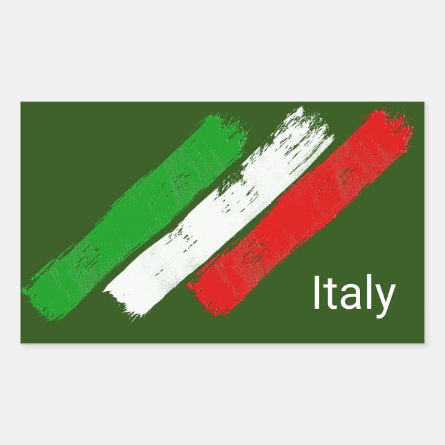 Pegatina Rectangular Bandera de Italia.pinceladas. (Anverso)
