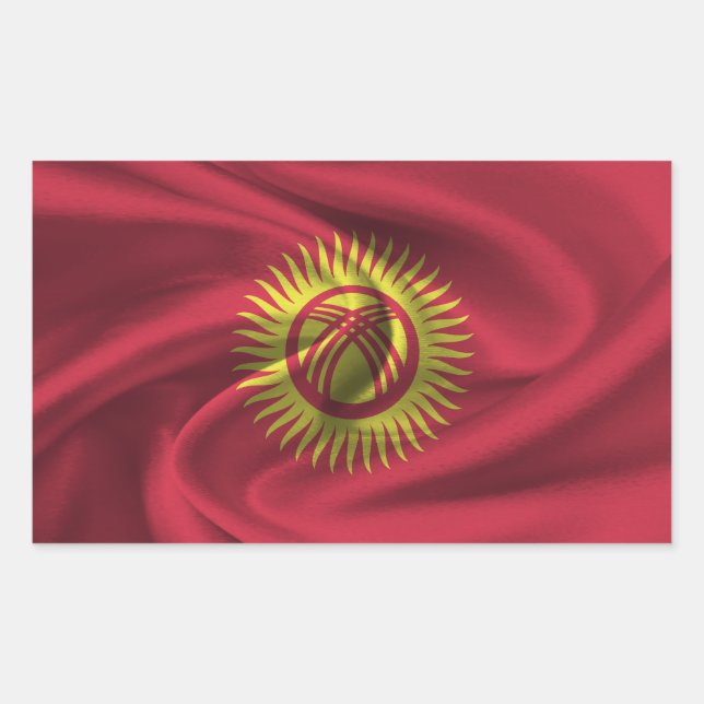 Pegatina Rectangular Bandera de Kirguistán (Anverso)