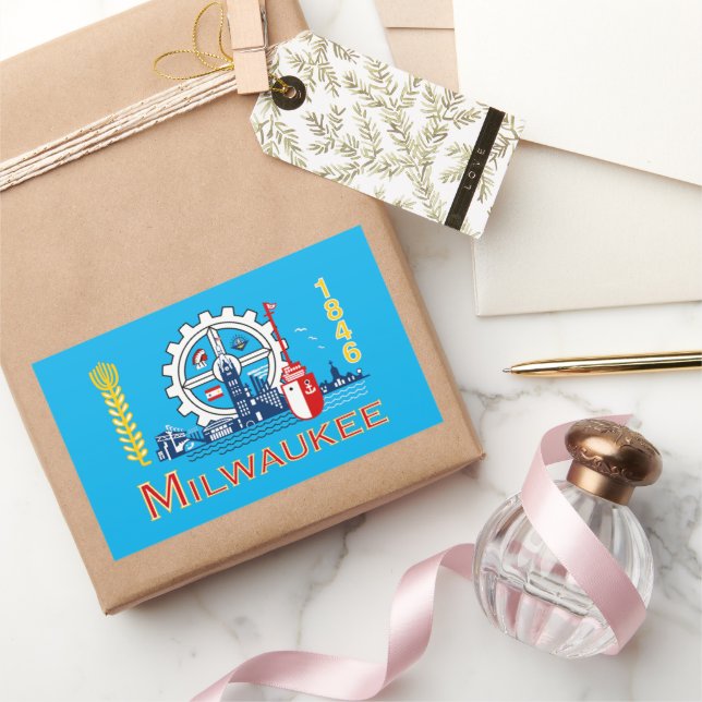 Pegatina Rectangular Bandera de la ciudad de Milwaukee (Wisconsin) (Regalar)