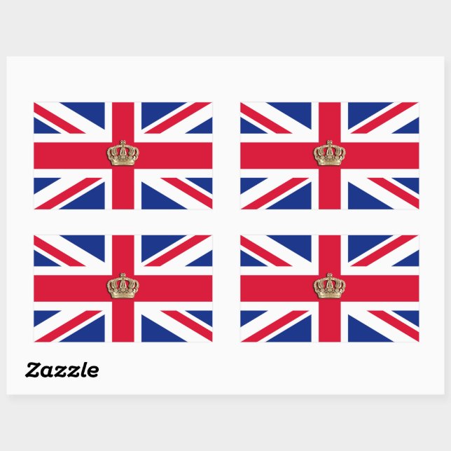 Pegatina Rectangular Bandera de la Corona y Union Jack Rectangular Pega (Hoja)