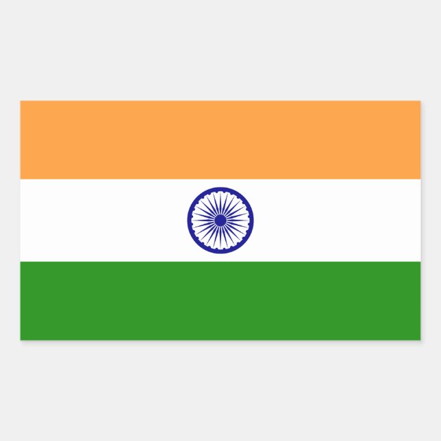 Pegatina Rectangular Bandera de la India (Anverso)
