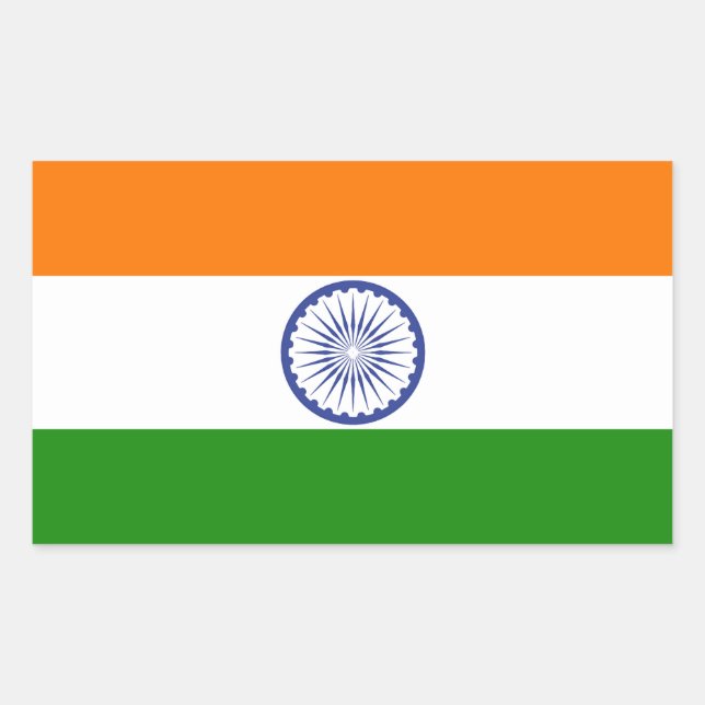 Pegatina Rectangular Bandera de la India (Anverso)