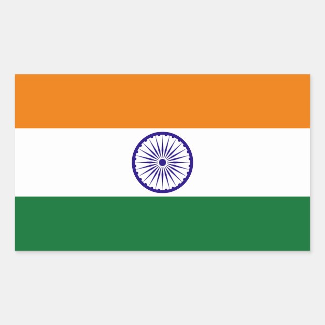 Pegatina Rectangular Bandera de la India (Anverso)
