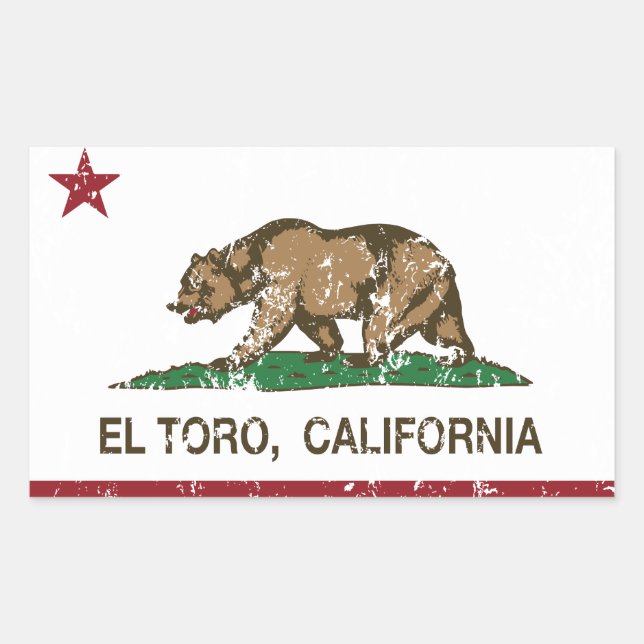Pegatina Rectangular Bandera de la República de California El Toro (Anverso)