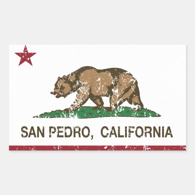 Pegatina Rectangular Bandera de la República de California San Pedro (Anverso)