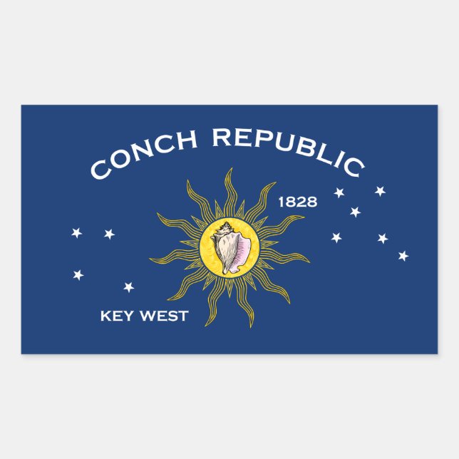 Pegatina Rectangular Bandera de la República de Conch Key West Florida (Anverso)