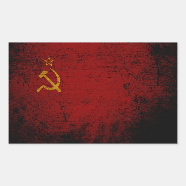 Pegatina Rectangular Bandera de la Unión Soviética de Grunge Negro (Anverso)