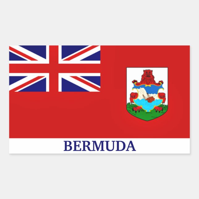 Pegatina Rectangular Bandera de las Bermudas, etiquetada, (Anverso)