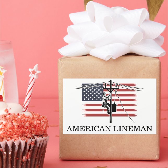 Pegatina Rectangular Bandera de Lineman Americano – Trabajo de Electric (Fiesta)
