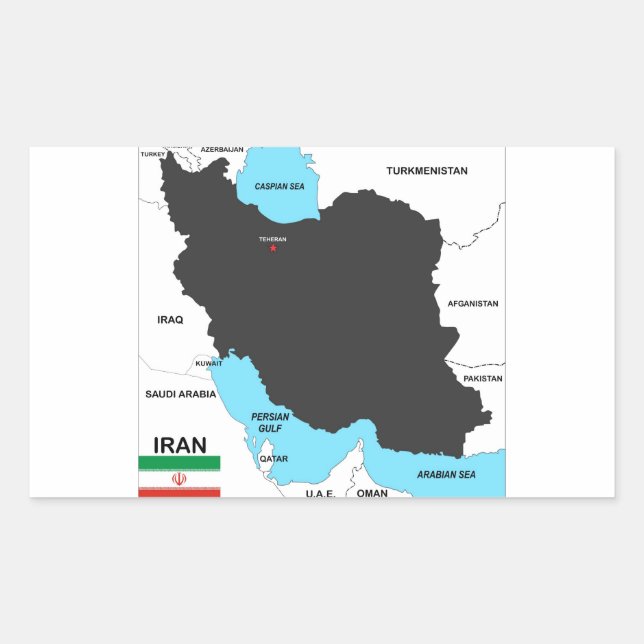 Pegatina Rectangular bandera de mapa del país de irán (Anverso)