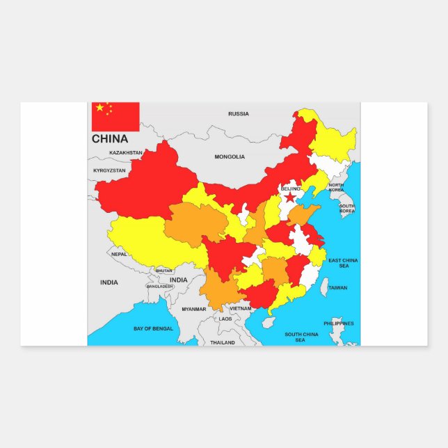 Pegatina Rectangular bandera de mapa político de china (Anverso)