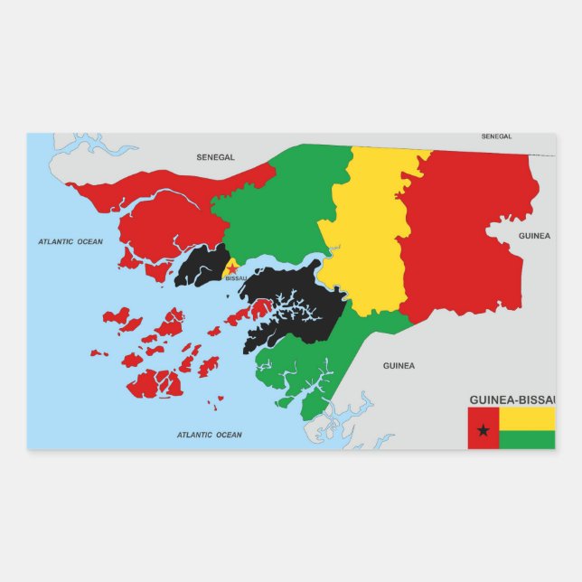 Pegatina Rectangular bandera de mapa político de guinea bissau (Anverso)