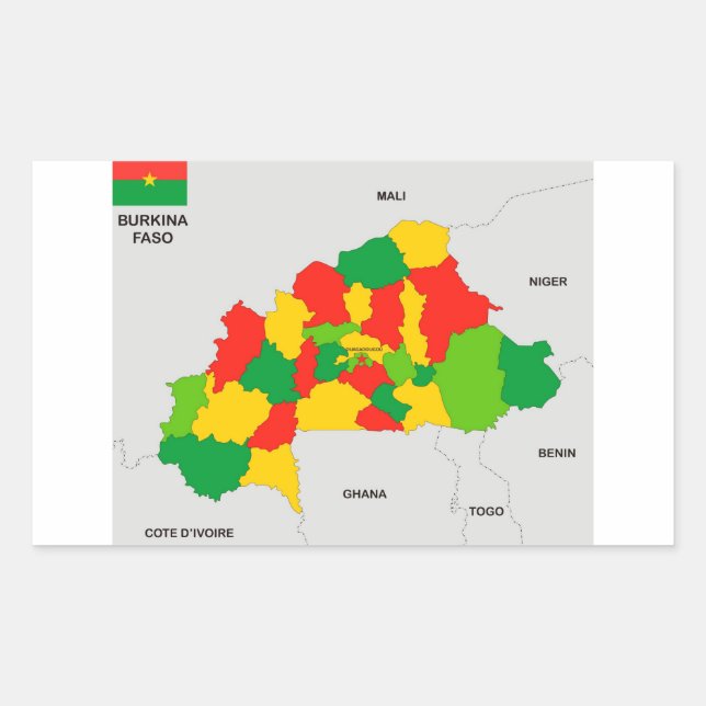 Pegatina Rectangular bandera de mapa político del país burkina faso (Anverso)
